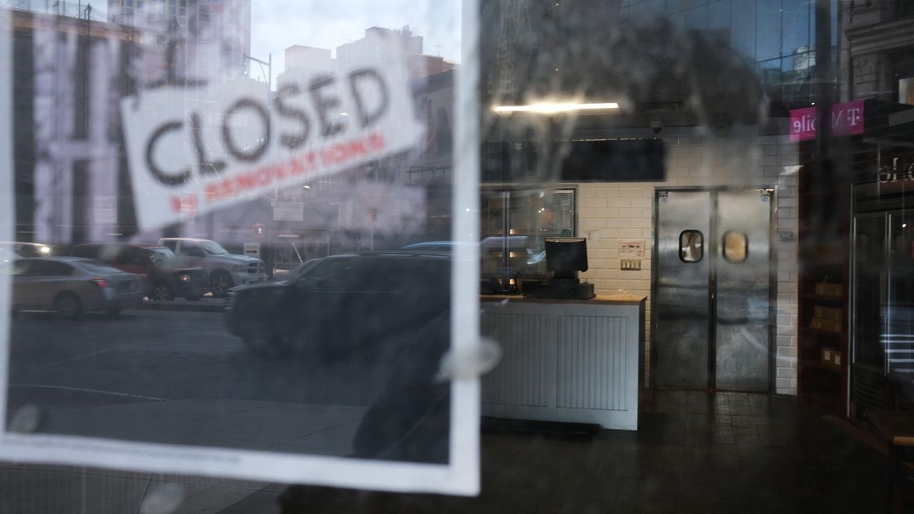 NEW YORK, NEW YORK - JULY 21: A shuttered business is shown on July 21, 2020 in the Brooklyn borough of New York City. As the United States economy continues to struggle due to the coronavirus pandemic, a surge in corporate bankruptcies is only adding to a difficult labor market. Through June 30 of this year, there have been over 3,600 Chapter 11 filings, including by such well-known companies as J. Crew, Neiman Marcus, Hertz and others.  (Photo by Spencer Platt/Getty Images)