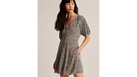 Puff-Sleeve Button-Front Minidress