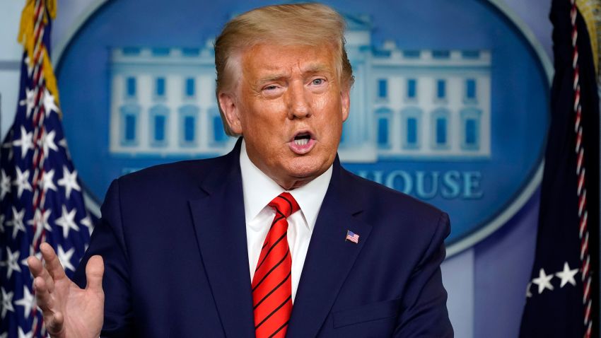 President Donald Trump speaks at a news conference in the James Brady Press Briefing Room at the White House, Monday, Aug. 31, 2020, in Washington. (AP Photo/Andrew Harnik)