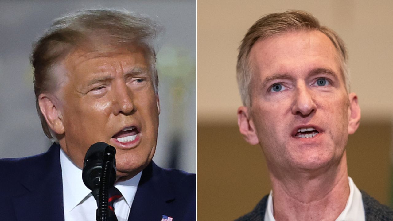 President Donald Trump (left) and Portland Mayor Ted Wheeler (right)