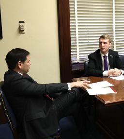 Gen z gop founder Mike Brodo talks with Sen. Marco Rubio
