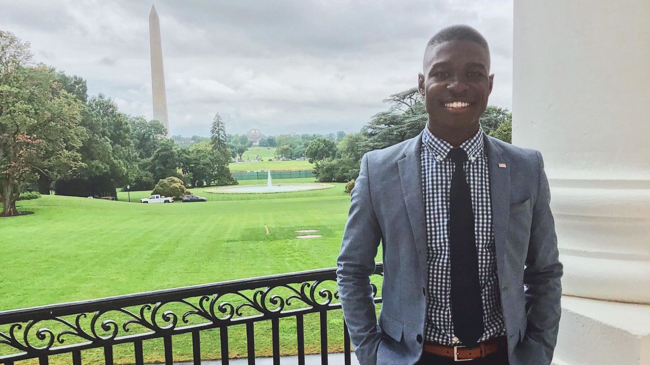 Javon Price stands on the South Lawn of the White House.