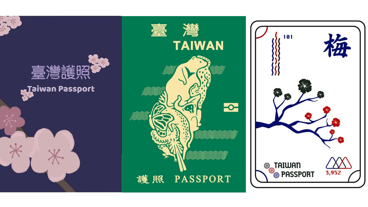 The top three passports in the Creative Category. The winning design (in the middle) features the island's endemic species. 