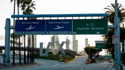 The entrance to Los Angeles International Airport (LAX) is seen during the outbreak of the novel coronavirus, which causes COVID-19, April 16, 2020, in Los Angeles.