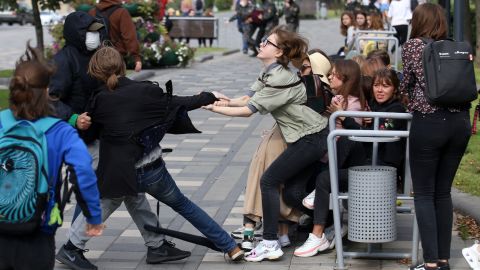 Security officers detaining student protesters on Tuesday in Minsk.
