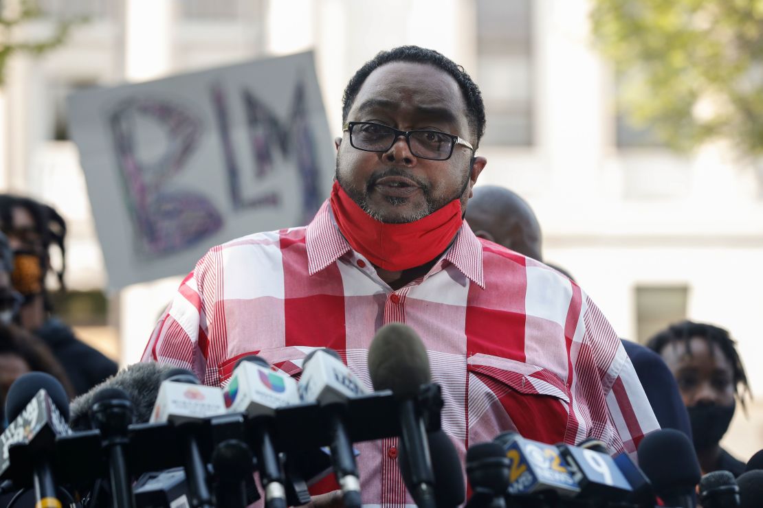 Jacob Blake, Sr., father of Jacob Blake, Jr., speaks during a news conference outside of the County Courthouse in Kenosha, Wisconsin on August 25.