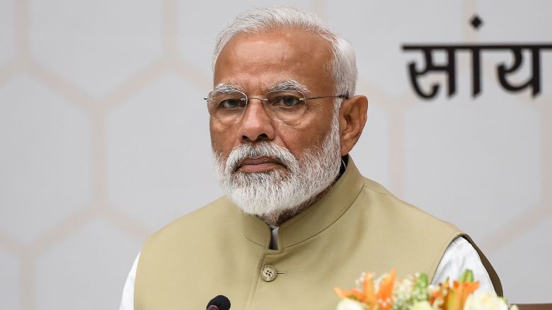 Bharatiya Janata Party (BJP) leader and Indian Prime Minister Narendra Modi attends a ceremony to thank the Union Council of Ministers for their contribution in India's general election at BJP headquarters in New Delhi on May 21, 2019. 