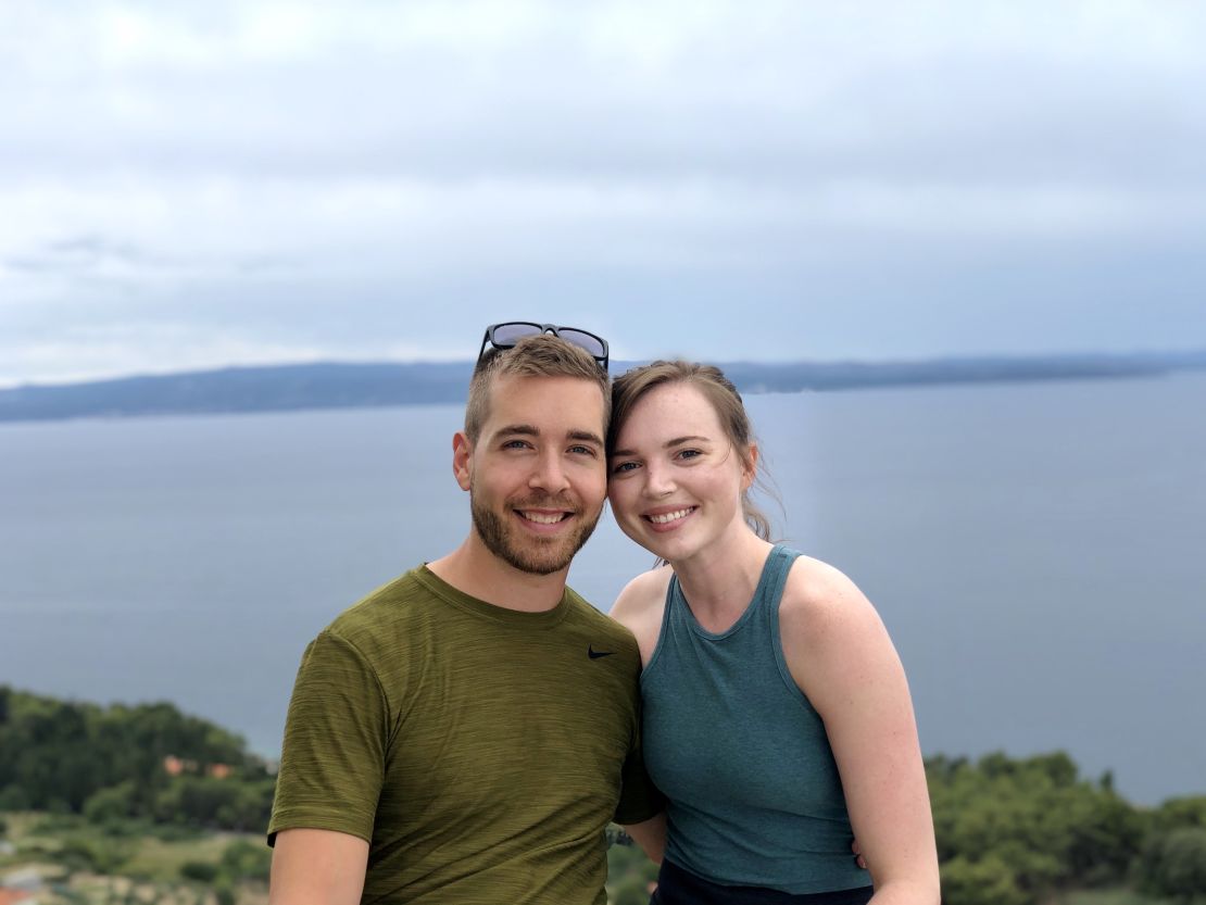 American Sarah Archer, right, and her boyfriend, Christian, reunited in Europe in July.