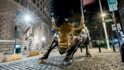 NEW YORK, NEW YORK - APRIL 19: A view of the Wall Street "Charging Bull" statue by artist Arturo Di Modica in downtown Manhattan on April 19, 2020 in New York City. (Photo by Roy Rochlin/Getty Images)