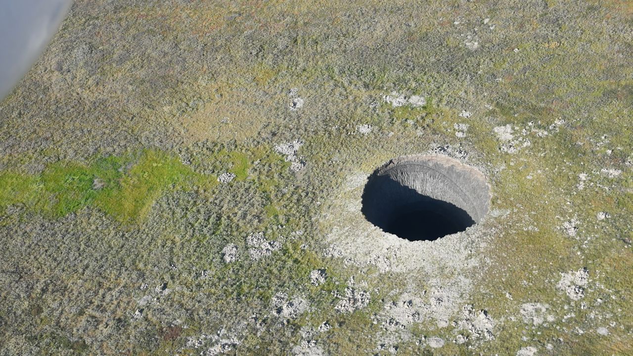 An aerial view of the newest crater that appeared this year. It's one of the largest that has appeared so far. In August 2020, the RAS Institute of Oil and Gas Problems, supported by the local Yamal authorities, conducted a major expedition to the new crater. Skoltech researchers were part of the final stages of that expedition.
Credit: Evgeny Chuvilin