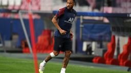 LISBON, PORTUGAL - AUGUST 11: Neymar of PSG looks on during the PSG Training Session ahead of the UEFA Champions League Quarter Final match between Atalanta and PSG at Estadio do Sport Lisboa e Benfica on August 11, 2020 in Lisbon, Portugal. (Photo by David Ramos/Getty Images)