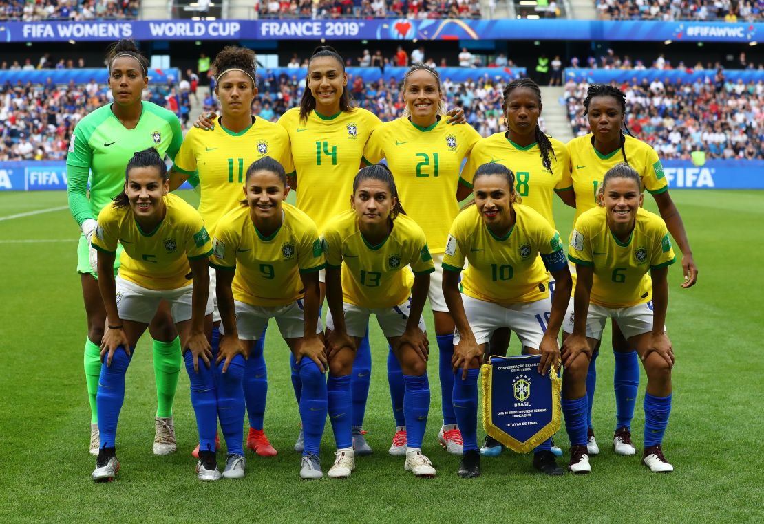 Brazil pose for a team photograph prior to the 2019 Women's World Cup.