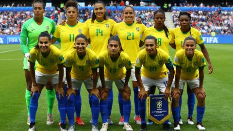 Brazil pose for a team photograph prior to the 2019 Women's World Cup.