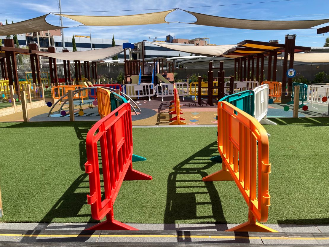 Playgrounds have dividers to keep children in their safety bubbles.