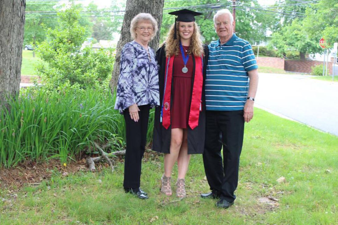 Gallagher with her grandparents, Eleanor and Donald Gallagher, at her graduation from the University of Maryland in 2017. They had been with her for many important occasions.