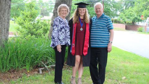 Gallagher with her grandparents, Eleanor and Donald Gallagher, at her graduation from the University of Maryland in 2017. They had been with her for many important occasions.