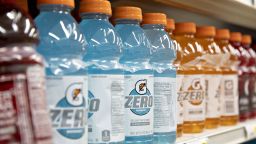 Bottles of PepsiCo Inc. Gatorade brand Zero beverages sit on display for sale at a supermarket in Princeton, Illinois, U.S., on Wednesday, April 17, 2019. 