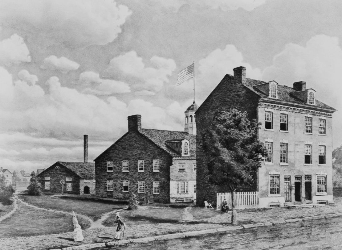 The first United States Mint, on Seventh Street, Philadelphia, circa 1820. 
