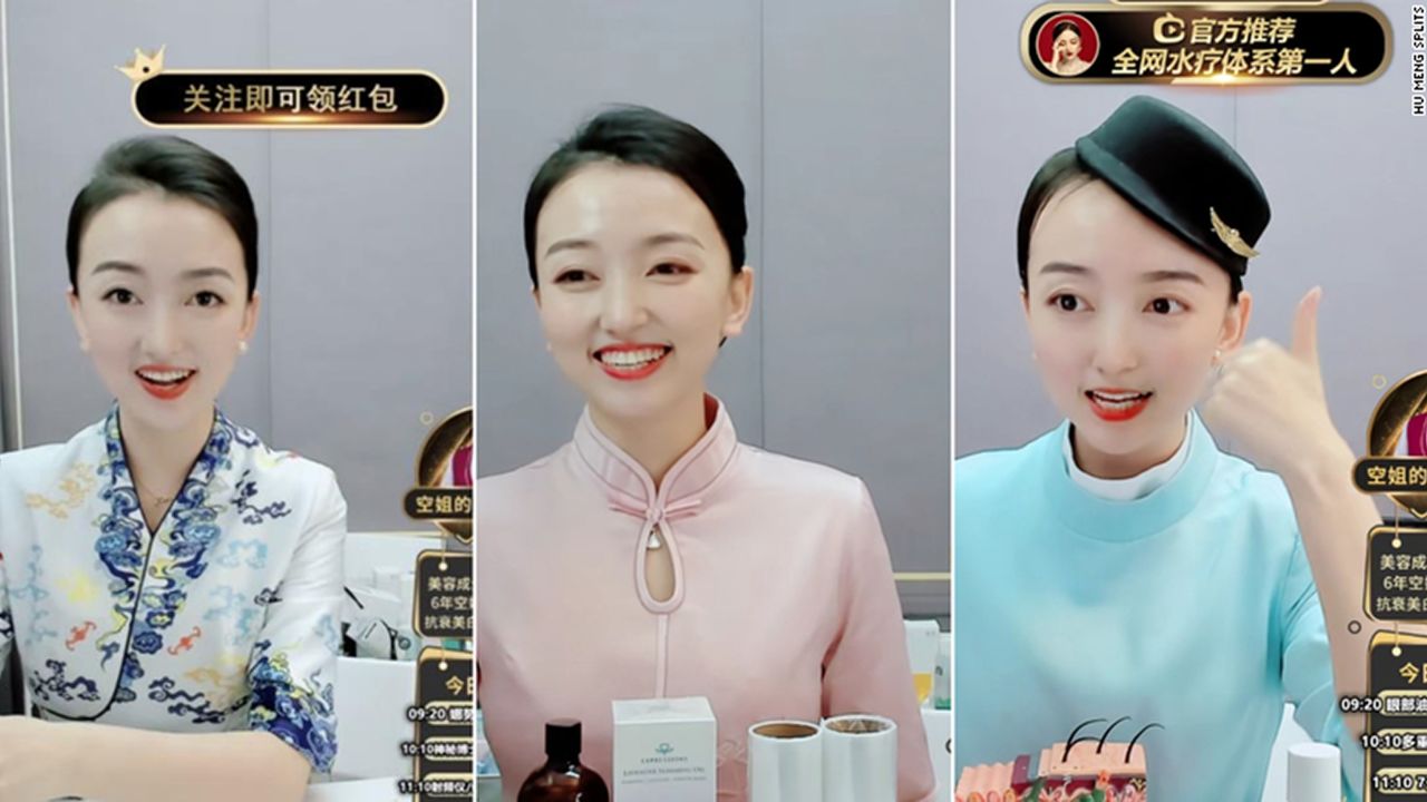 Meng Hu, a live-stream shopping host in Guangzhou, speaking to fans on Taobao Live. Hu quit her job this year to pursue her dream of becoming an online star.