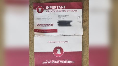 The Minnesota mailer sent to voters in August includes what appears to be a legitimate application for an absentee ballot and politically charged messaging to "protect Minnesota from dangerous extremists." 