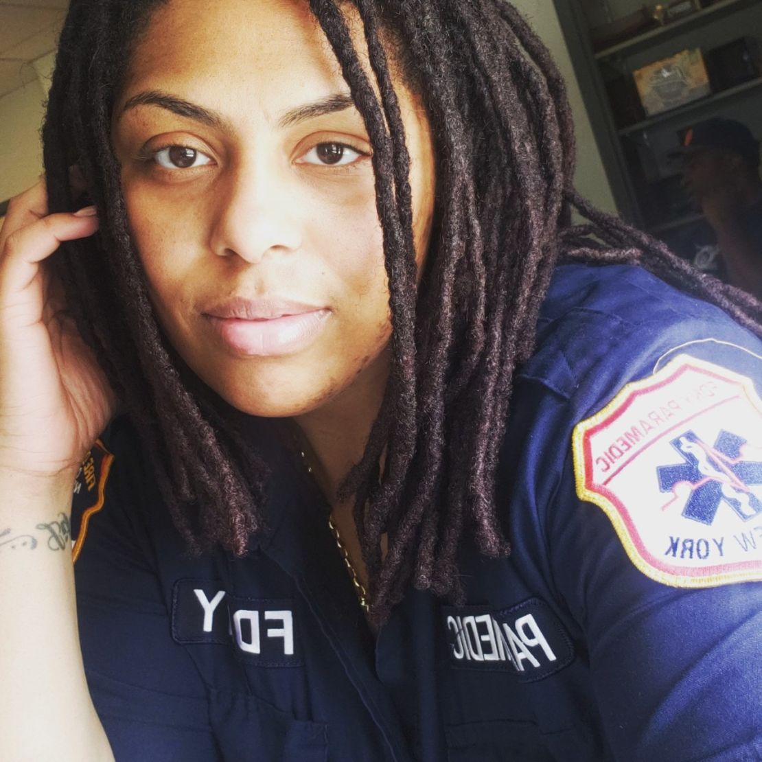 New York paramedic Christell Cadet in a selfie from before she became ill with coronavirus.