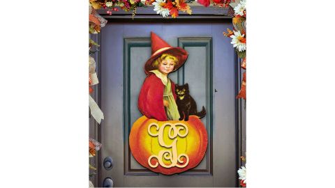 AMonogram Art Unlimited Child and Black Cat on a Pumpkin Wooden Wall Decor