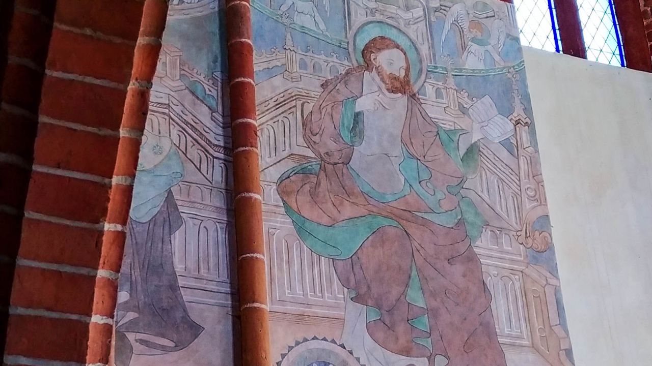 One of the restored frescos in the Chwarszczany Chapel. 