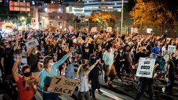 PORTLAND, OR - AUGUST 27:  Peaceful protesters march through downtown in solidarity with Jacob Blake on August 27, 2020 in Portland, Oregon. Protests continued across the country Thursday night following the police shooting of Blake in Wisconsin. (Photo by Nathan Howard/Getty Images)