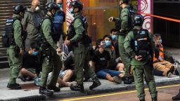 Police detain people protesters called for a rally in Hong Kong on September 6
