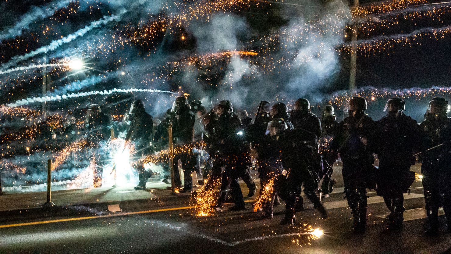Police said protesters threw fire bombs, fireworks and mortars at officers, which lead authorities to declare the march a riot and ordered people to leave the area.

