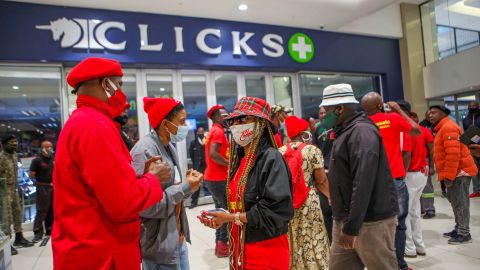 Members of the Economic Freedom Fighters (EFF) at Sandton City Mall during the protests calling for the shutdown of all Clicks outlets in South Africa