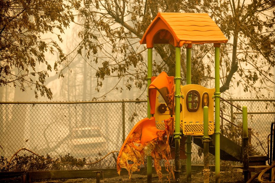 A slide is melted at a school playground in Fresno County.