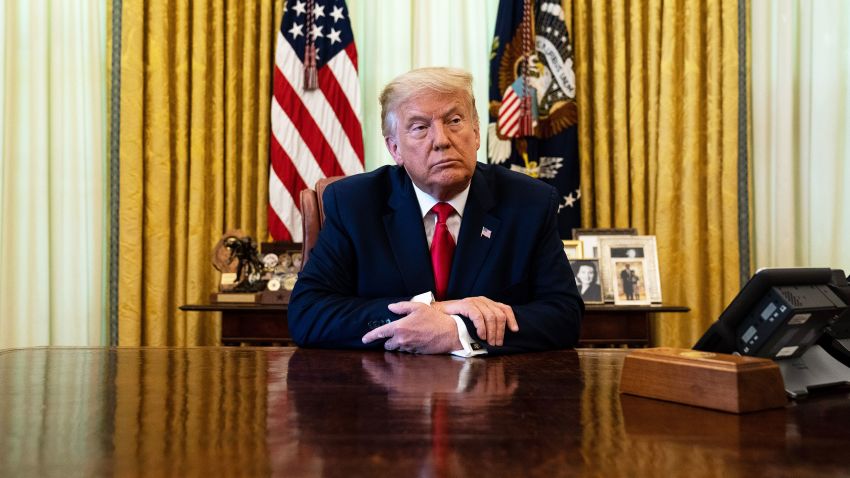 WASHINGTON, DC - AUGUST 28:  U.S. President Donald Trump listens during an event in the Oval Office of the White House August 28, 2020 in Washington, DC. President Trump has officially pardoned former federal prisoner Alice Johnson, who was sentenced to life for cocaine trafficking in 1997 and recently received a commutation from the President in 2018. (Photo by Anna Moneymaker/Pool/Getty Images)
