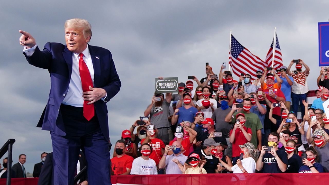 US President Donald Trump arrives for a campaign rally at Smith-Reynolds Regional Airport in Winston-Salem, North Carolina on September 8, 2020. (Photo by MANDEL NGAN / AFP) (Photo by MANDEL NGAN/AFP via Getty Images)