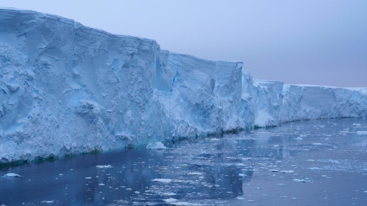 The high cliffs at the ice front of Thwaites Glacier, which accounts for about 4% of global sea-level rise.