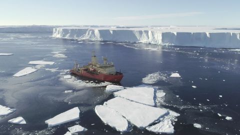The US research ship at the ice front, in a photo captured from a drone.