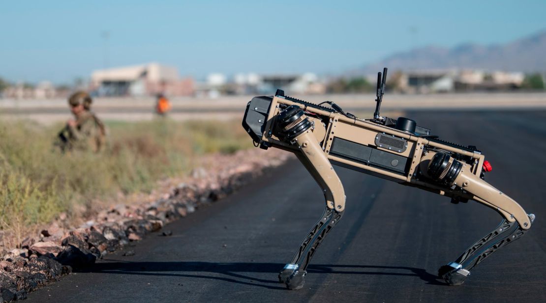 A Ghost Robotics Vision 60 prototype operates at Nellis Air Force Base, Nevada, on September 3.