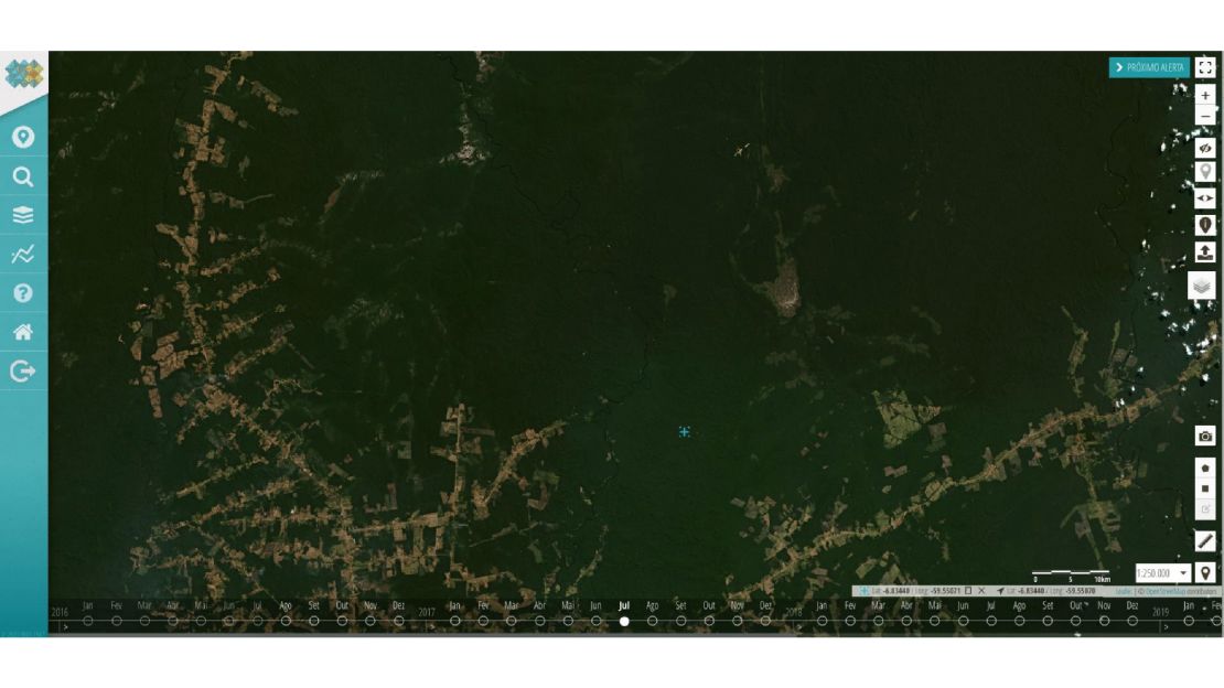 Satellite view of forests in southern Amazonas state in July 2019