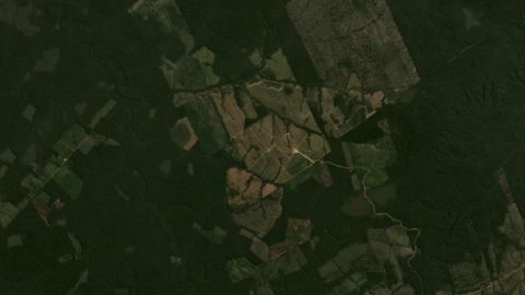 Satellite view of forests in Apui in July 2020 show expanded area of cleared land.