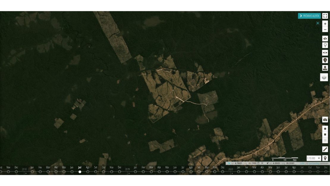 Satellite view of forests in Apui in July 2019.