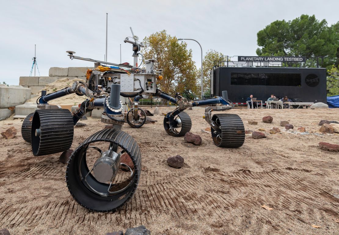 This image from December 2019 shows an engineering model of Perseverance in the Mars Yard, an area that simulates Mars-like conditions at NASA's Jet Propulsion Laboratory in Pasadena, California.