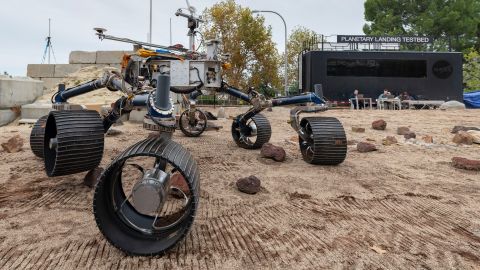 This image from December 2019 shows an engineering model of Perseverance in the Mars Yard, an area that simulates Mars-like conditions at NASA's Jet Propulsion Laboratory in Pasadena, California.