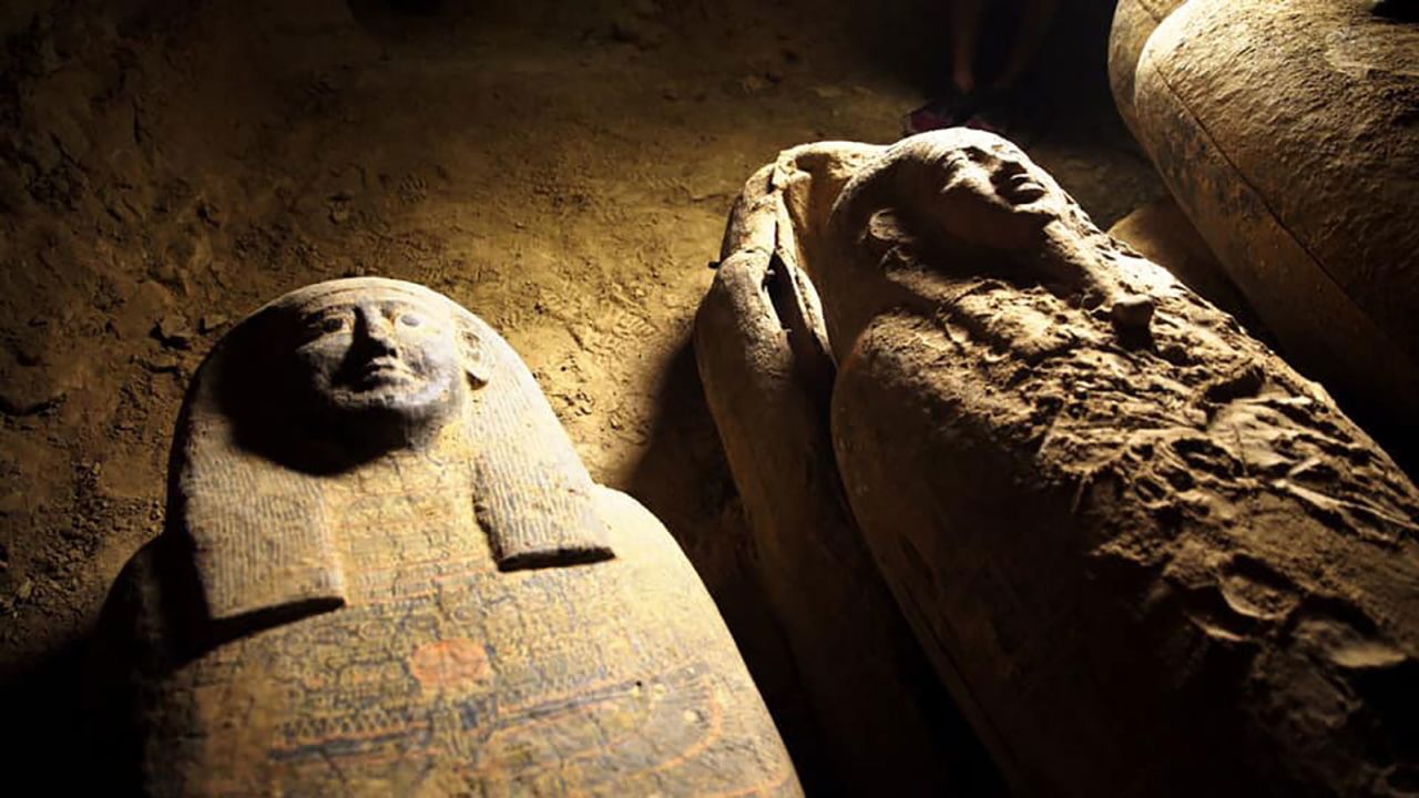 The coffins are so well-preserved that the original, detailed designs are still clearly visible.