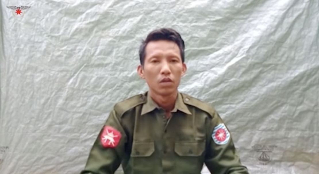 A still image of a video filmed by the Arakan Army in July in which Myanmar Private Myo Win Tun confesses to participating in the mass killing of Rohingya Muslims in 2017.