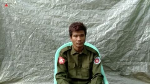 A still image of a video filmed by the Arakan Army in July with Myanmar Private Zaw Naing Tun.