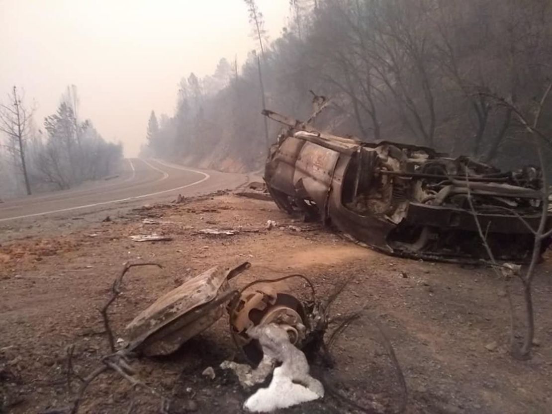 Nancy Hamilton, who shared this photo, says it was terrifying to drive through the Berry Creek area in Northern California, where the North Complex Fire has scorched more than 250,000 acres.