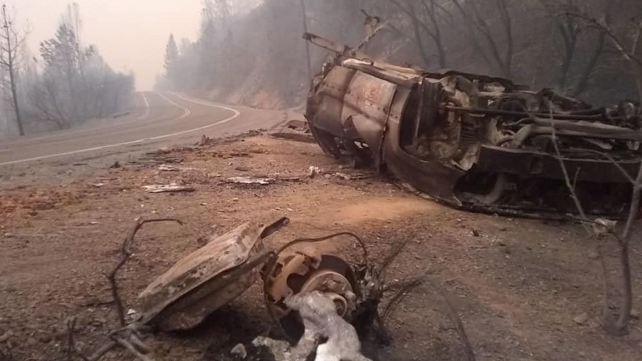 Nancy Hamilton, who shared this photo, says it was terrifying to drive through the Berry Creek area in Northern California, where the North Complex Fire has scorched more than 250,000 acres.