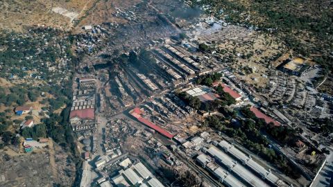 The fire-ravaged Moria refugee camp on the island of Lesbos in Greece on Thursday.