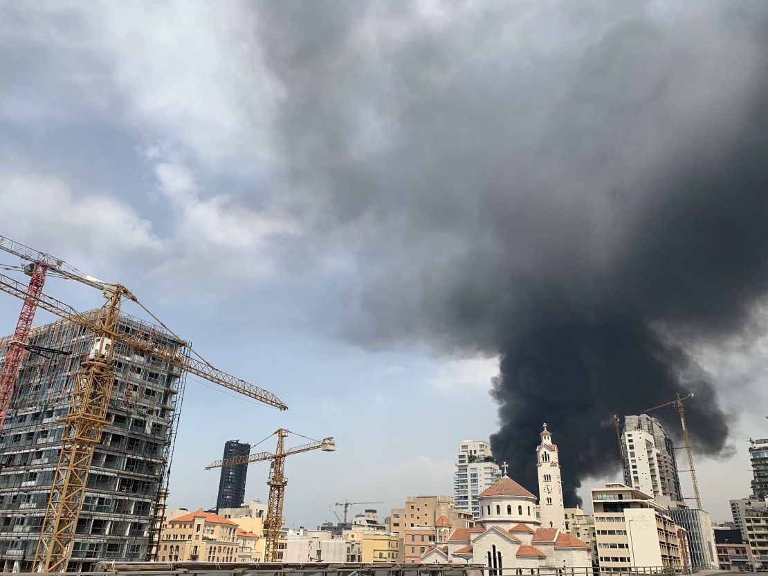 Black smoke rises over Beirut.