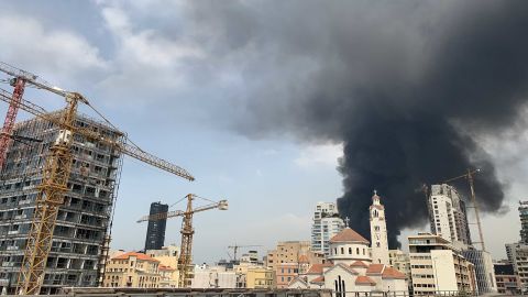 Black smoke rises over Beirut.